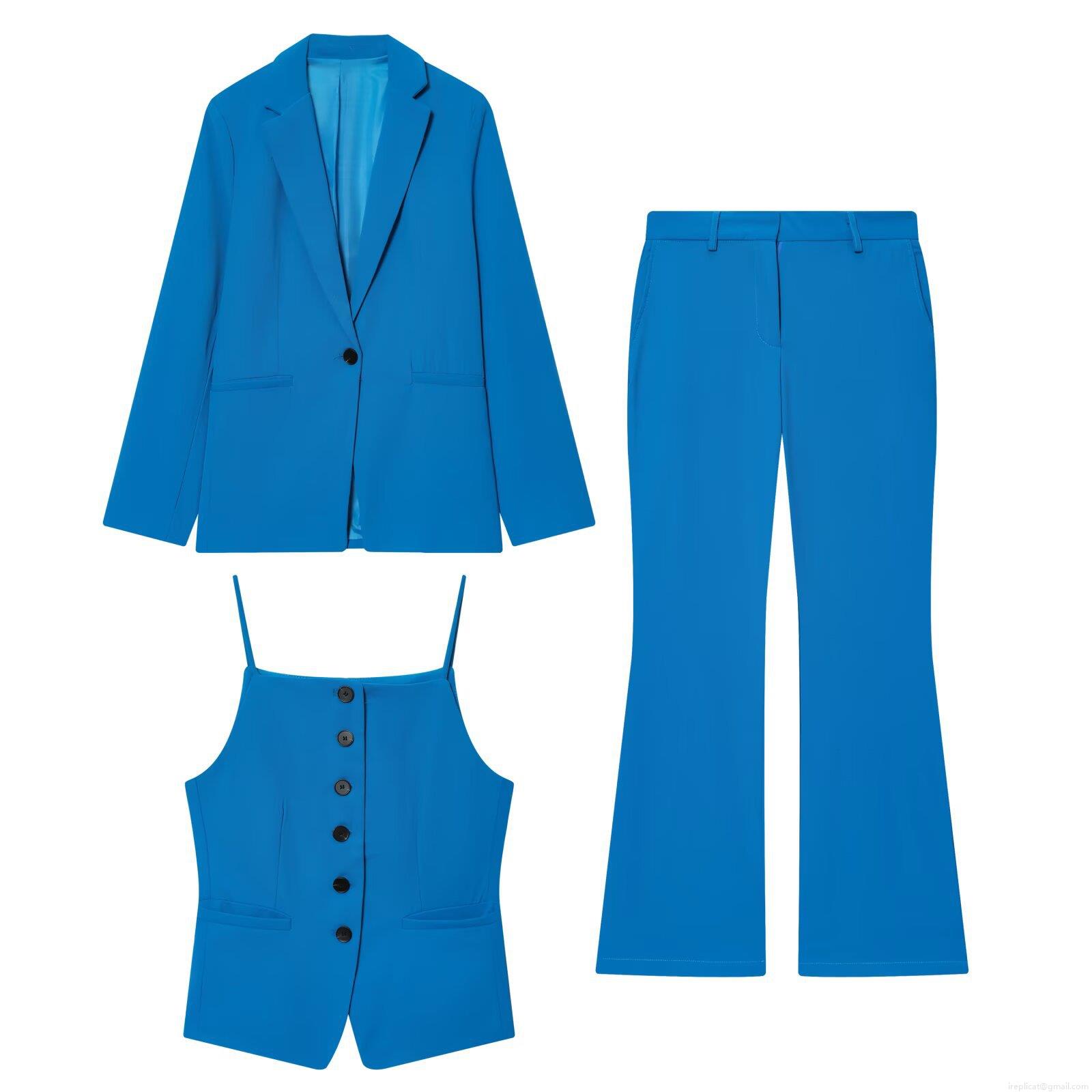 Women Elegant 3-Piece Suit Set Solid Color Lapel Long Sleeve Blazer With Vest And High Waist Flare Pants Commuter Style Slim Fit Formal Office Wear Outfit Women Elegant 3-Piece Suit Set Solid Color Lapel Long Sleeve Blazer With Vest And High Waist Flare Pants Commuter Style Slim Fit Formal Office Wear Outfit