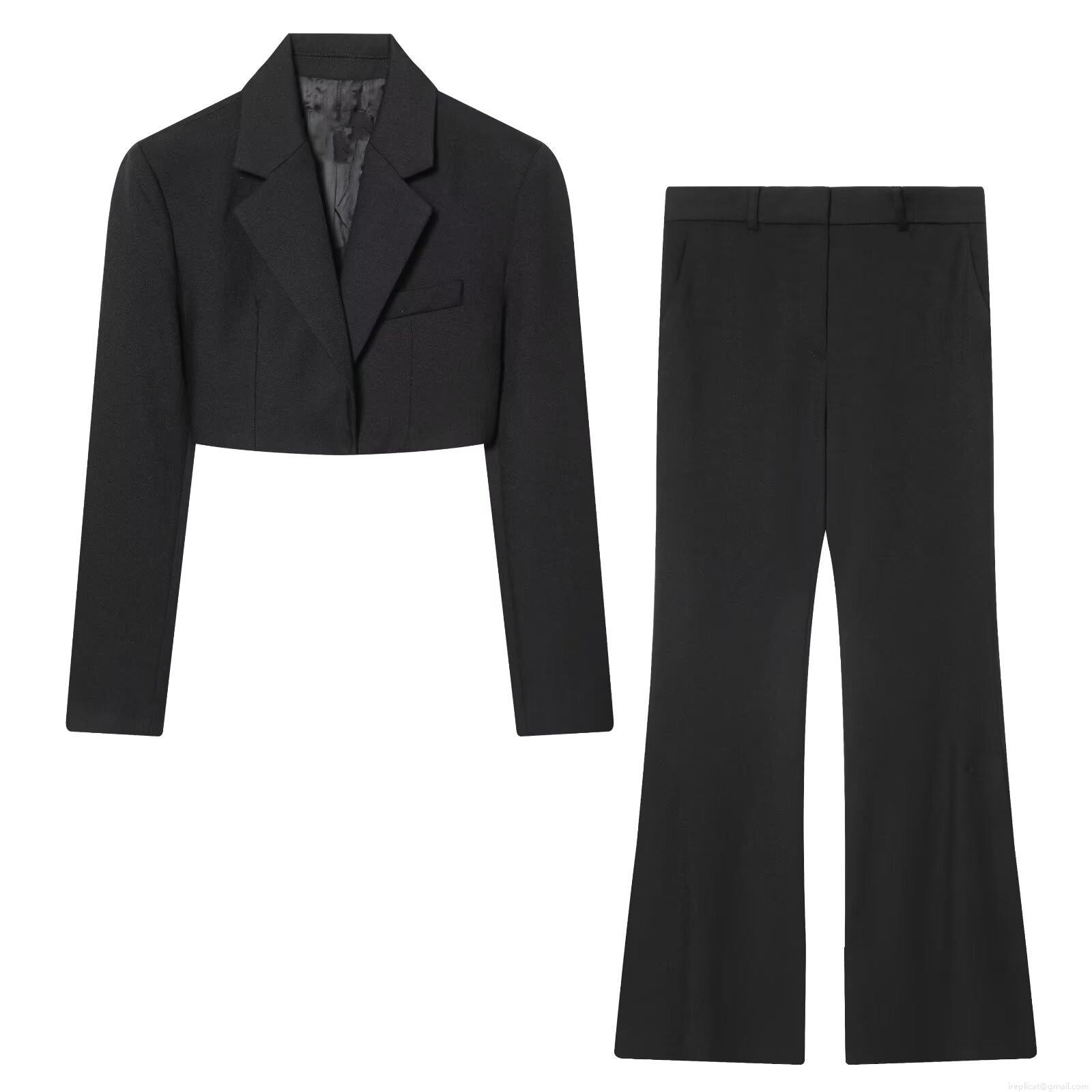 Women's 2 Piece Elegant Suit Set Solid Black Cropped Single Breasted Blazer Jacket and High Waist Flare Pants Set Long Sleeve Office Lady Workwear Outfits Women's 2 Piece Elegant Suit Set Solid Black Cropped Single Breasted Blazer Jacket and High Waist Flare Pants Set Long Sleeve Office Lady Workwear Outfits