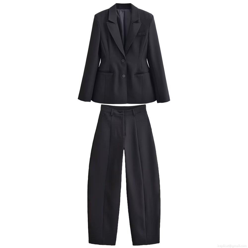 Women's Professional Slim Fit Black Blazer and High Waist Wide Leg Trousers Business Office Two-Piece Suit Set Elegant Solid Polyester Formal Wear For Ladies Women's Professional Slim Fit Black Blazer and High Waist Wide Leg Trousers Business Office Two-Piece Suit Set Elegant Solid Polyester Formal Wear For Ladies