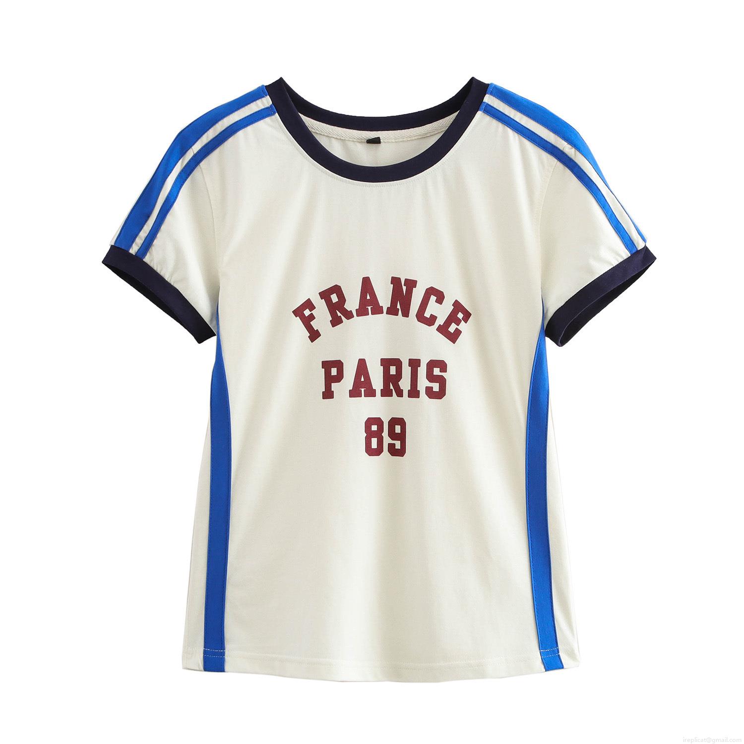 Women's Casual Preppy Style T-Shirt and Joggers Set Polyester Cotton Blend Stripe Letter Print Short Sleeve Top and Wide Leg Pants Streetwear Outfits Women's Casual Preppy Style T-Shirt and Joggers Set Polyester Cotton Blend Stripe Letter Print Short Sleeve Top and Wide Leg Pants Streetwear Outfits