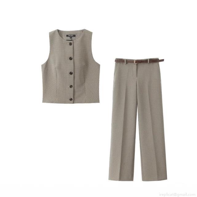 Women Casual Plaid 2-Piece Set Sleeveless Button Down Vest And Wide Leg Pants With Belt Fashion Streetwear Outfits For Daily Office Women Casual Plaid 2-Piece Set Sleeveless Button Down Vest And Wide Leg Pants With Belt Fashion Streetwear Outfits For Daily Office