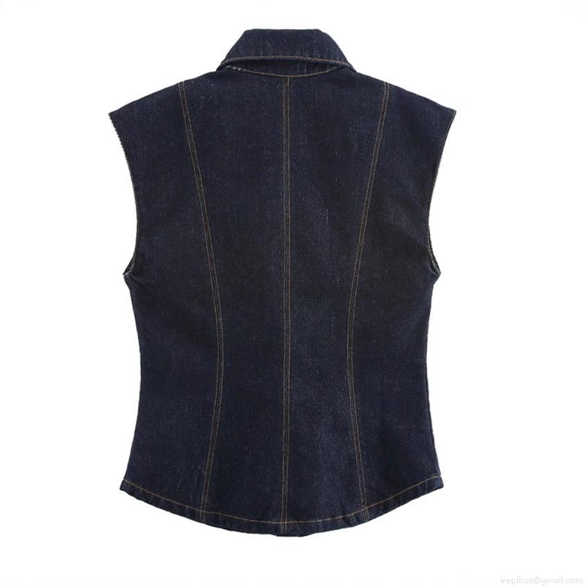 Women\'s Casual Denim Two Piece Set Sleeveless Button Vest Top And High Waist Wide Leg Pants Contrast Stitching Cotton Blend Indigo Blue Outfit