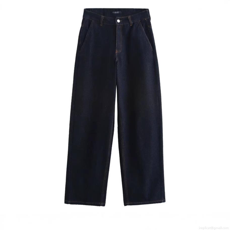 Women\'s Casual Denim Two Piece Set Sleeveless Button Vest Top And High Waist Wide Leg Pants Contrast Stitching Cotton Blend Indigo Blue Outfit