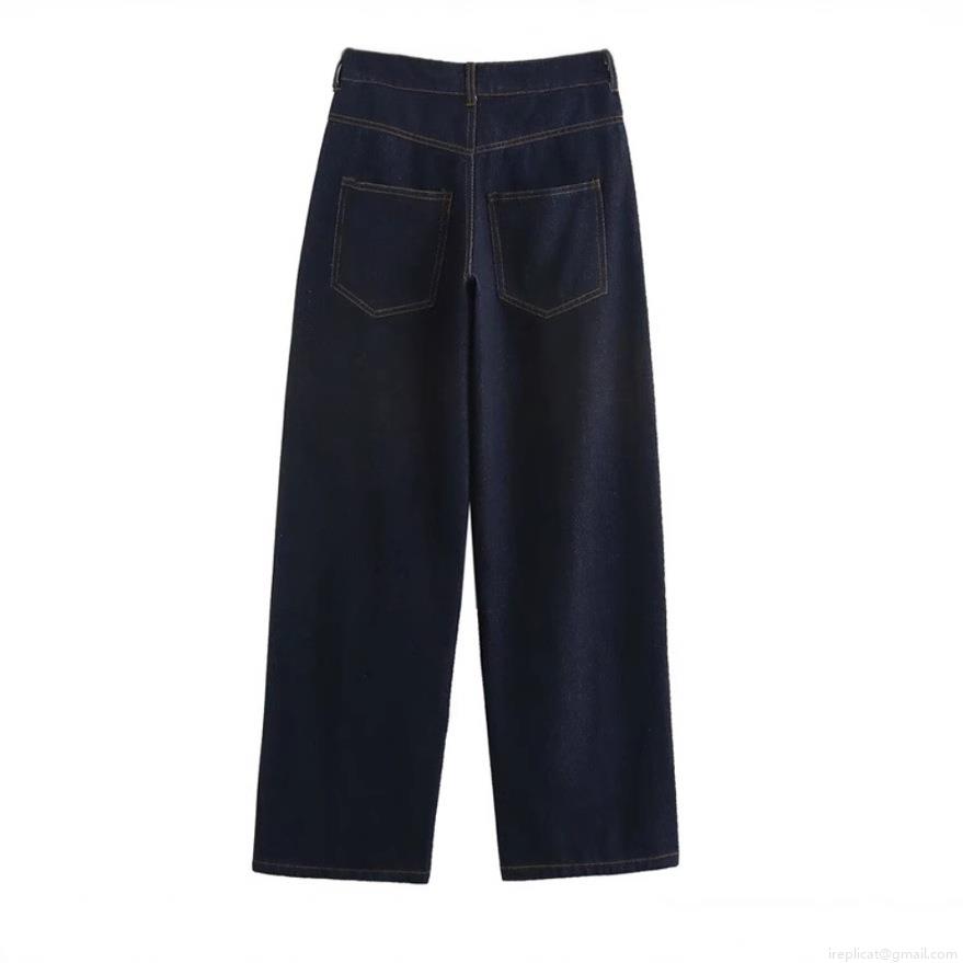 Women\'s Casual Denim Two Piece Set Sleeveless Button Vest Top And High Waist Wide Leg Pants Contrast Stitching Cotton Blend Indigo Blue Outfit