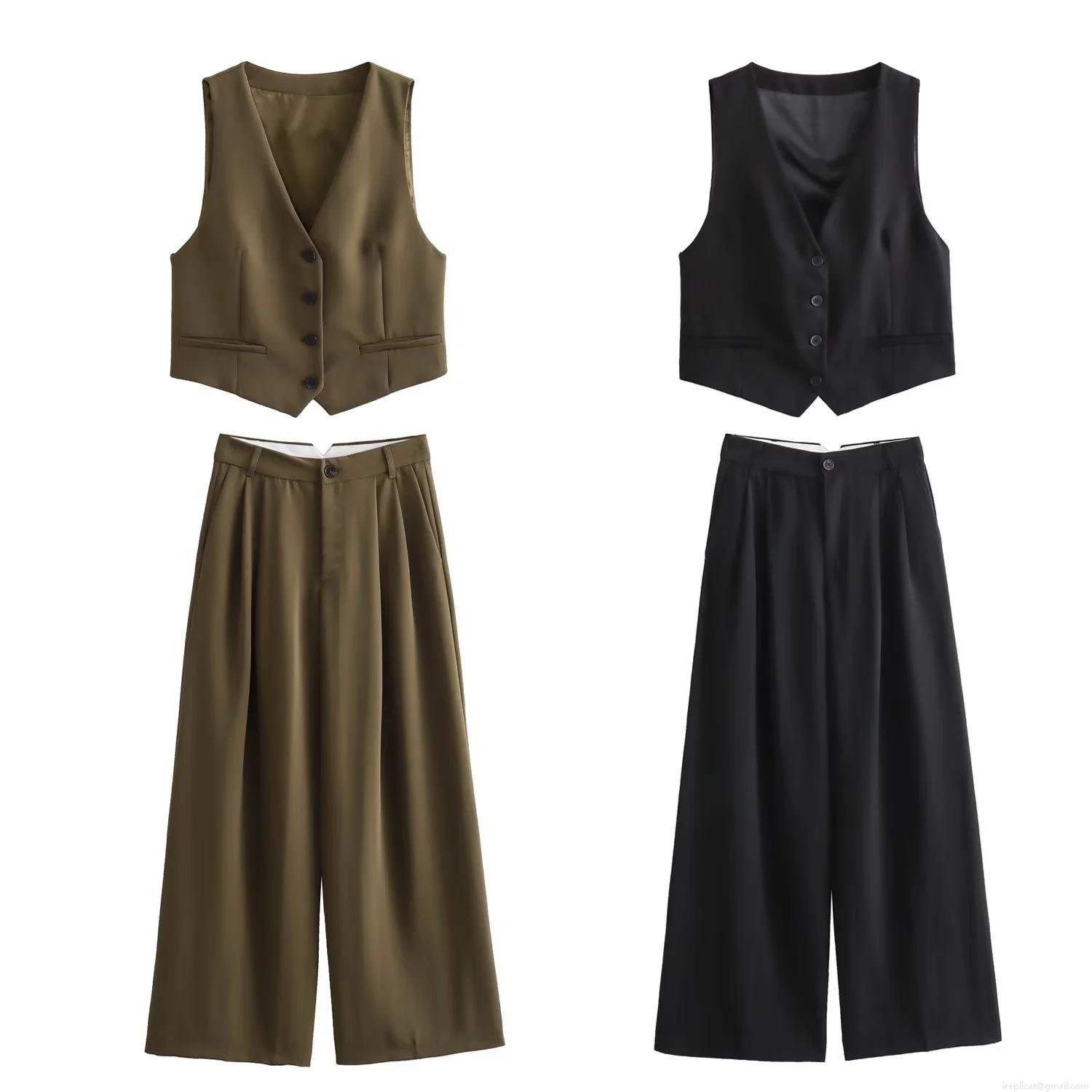 Women's Business Casual Polyester Suit Vest Waistcoat and High Waist Wide Leg Trousers Pants Two-Piece Component Set Office Street Style Elegant Outfit Women's Business Casual Polyester Suit Vest Waistcoat and High Waist Wide Leg Trousers Pants Two-Piece Component Set Office Street Style Elegant Outfit