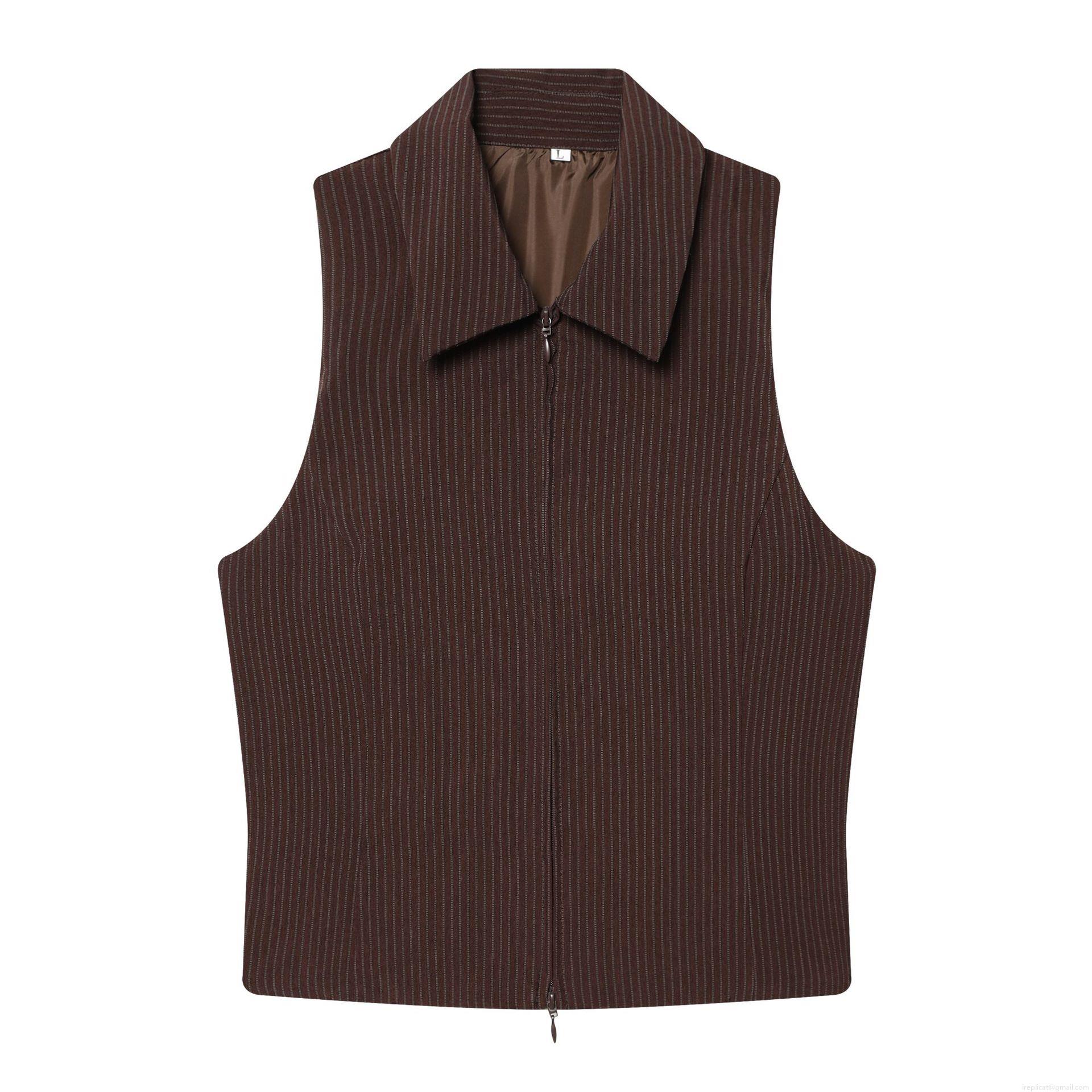 Women\'s 2 Piece Pinstripe Pants Set Polyester Blend Zipper Sleeveless Vest Waistcoat And Wide Leg Trousers Office Casual Outfit