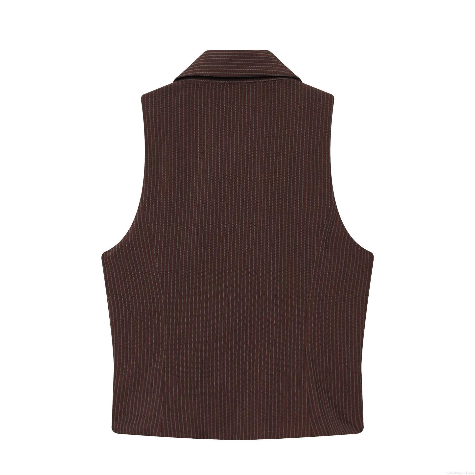 Women\'s 2 Piece Pinstripe Pants Set Polyester Blend Zipper Sleeveless Vest Waistcoat And Wide Leg Trousers Office Casual Outfit