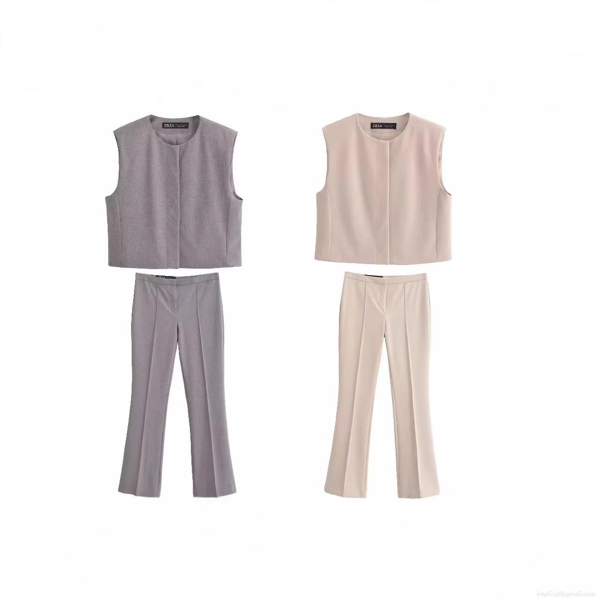 Women's 2 Piece Minimalist Suit Set Sleeveless Round Neck Vest and High Waist Flare Pants Woven Polyester Blend Office Commute Streetwear Casual Outfit For Lady Women's 2 Piece Minimalist Suit Set Sleeveless Round Neck Vest and High Waist Flare Pants Woven Polyester Blend Office Commute Streetwear Casual Outfit For Lady