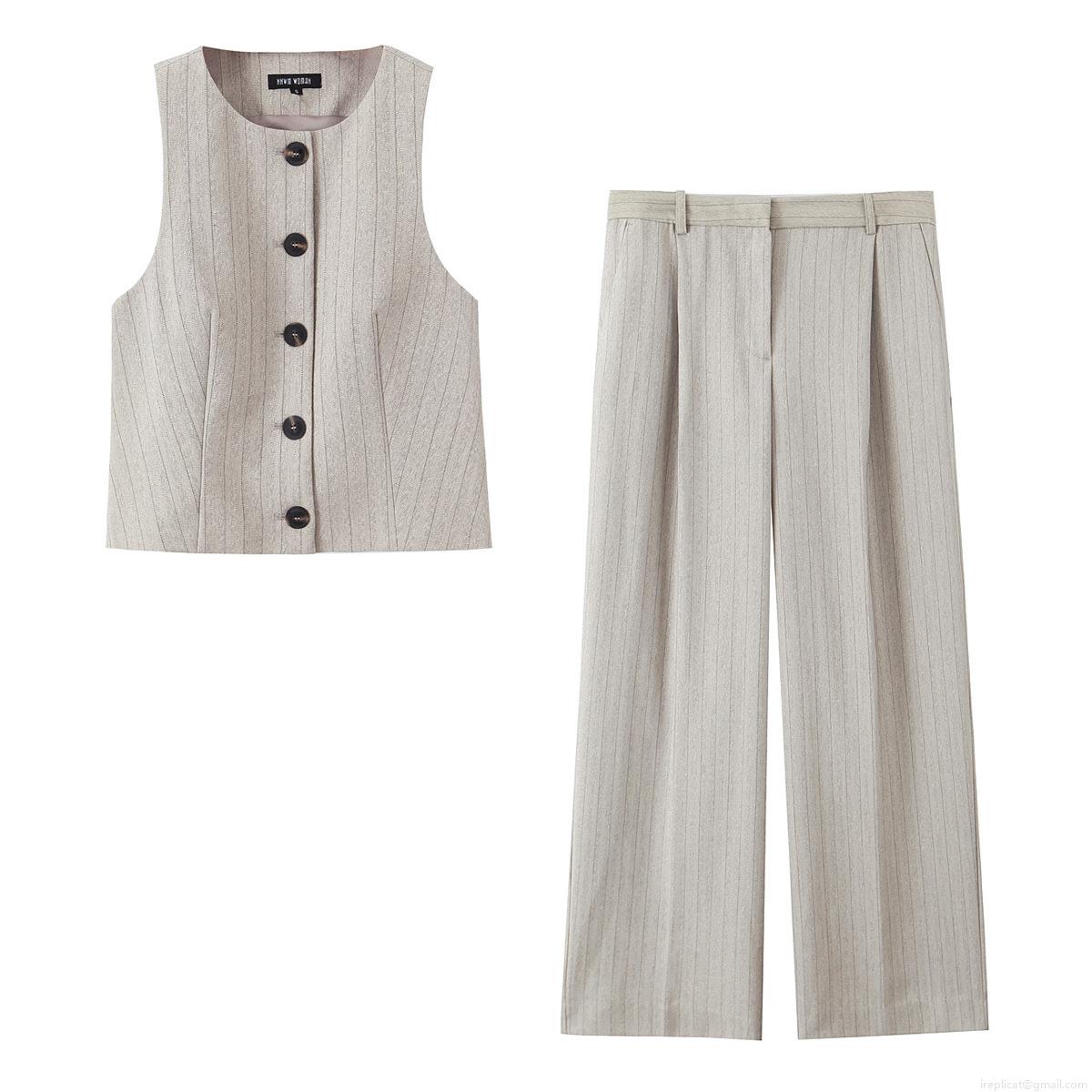 Women's Commuter Two Piece Set Striped Herringbone Sleeveless Vest Top And High Waist Wide Leg Pants Polyester Casual Office Suit Women's Commuter Two Piece Set Striped Herringbone Sleeveless Vest Top And High Waist Wide Leg Pants Polyester Casual Office Suit