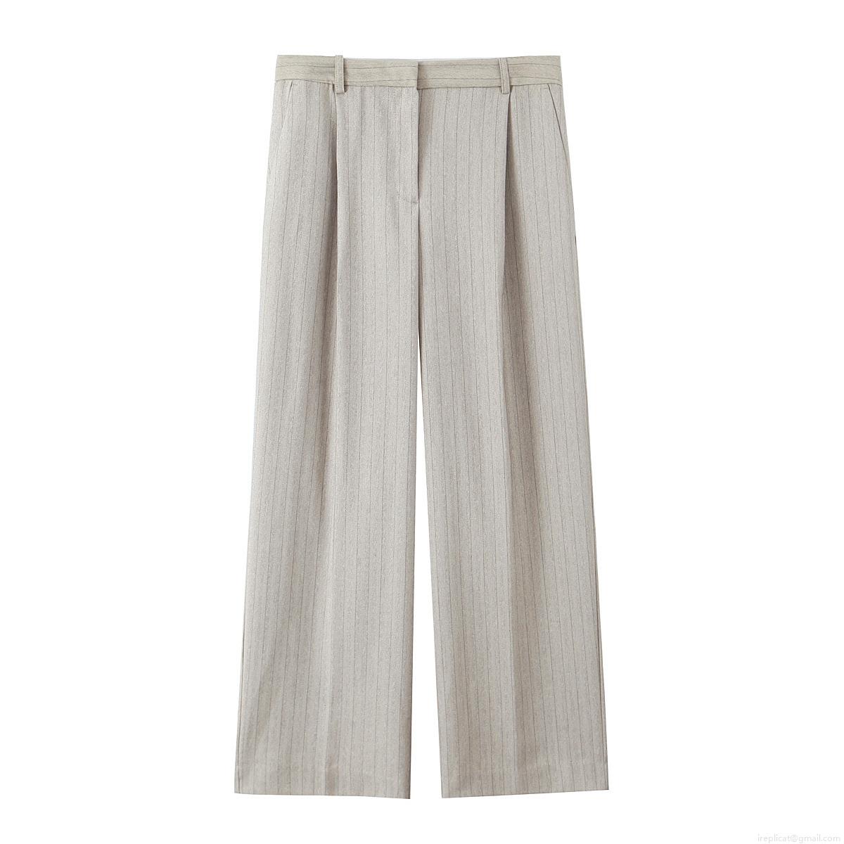 Women\'s Commuter Two Piece Set Striped Herringbone Sleeveless Vest Top And High Waist Wide Leg Pants Polyester Casual Office Suit