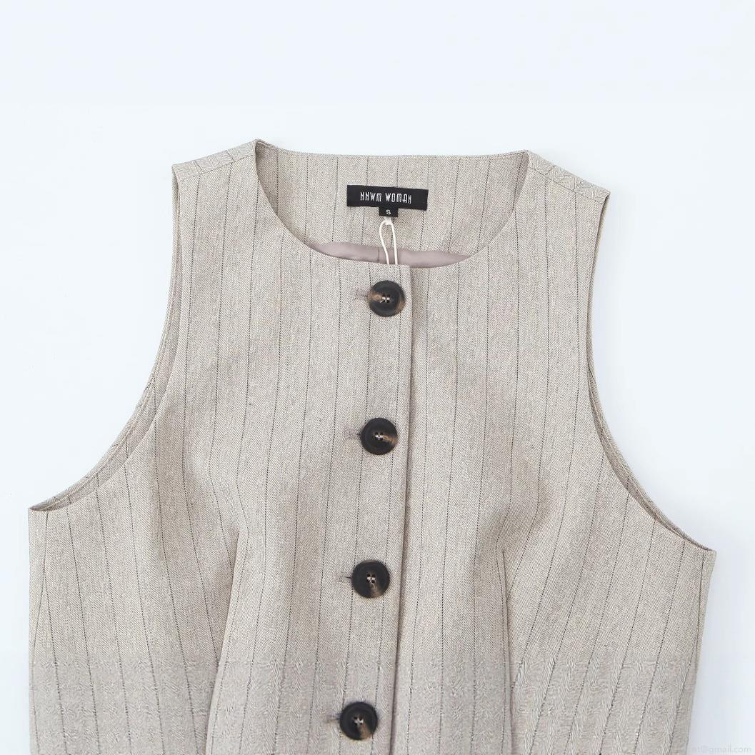 Women\'s Commuter Two Piece Set Striped Herringbone Sleeveless Vest Top And High Waist Wide Leg Pants Polyester Casual Office Suit