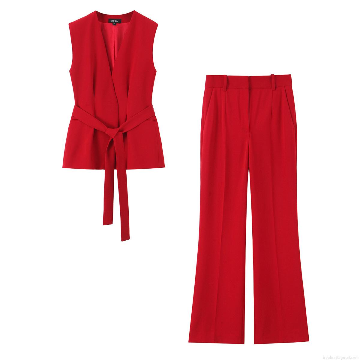 Women's 2 Piece Set Red Sleeveless Belted Waistcoat Vest and High Waist Wide Leg Pants Elegant Sexy Streetwear Chic Outfits for Party Casual Women's 2 Piece Set Red Sleeveless Belted Waistcoat Vest and High Waist Wide Leg Pants Elegant Sexy Streetwear Chic Outfits for Party Casual