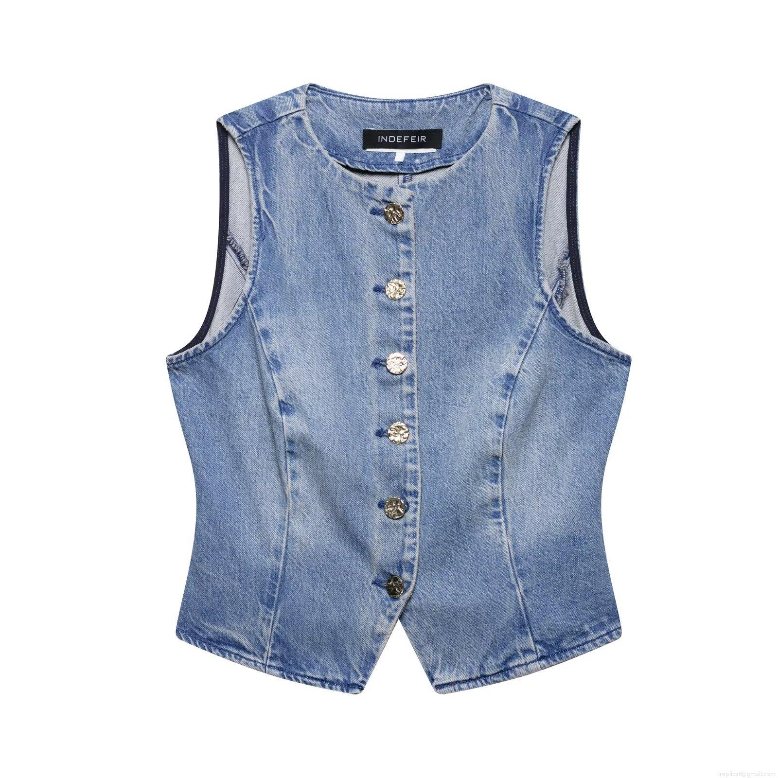 Women's Casual Denim Two Piece Set Washed Cotton Sleeveless Vest Top And Wide Leg Pants Outfits Set Slim Fit Streetwear Jean Suits Women's Casual Denim Two Piece Set Washed Cotton Sleeveless Vest Top And Wide Leg Pants Outfits Set Slim Fit Streetwear Jean Suits