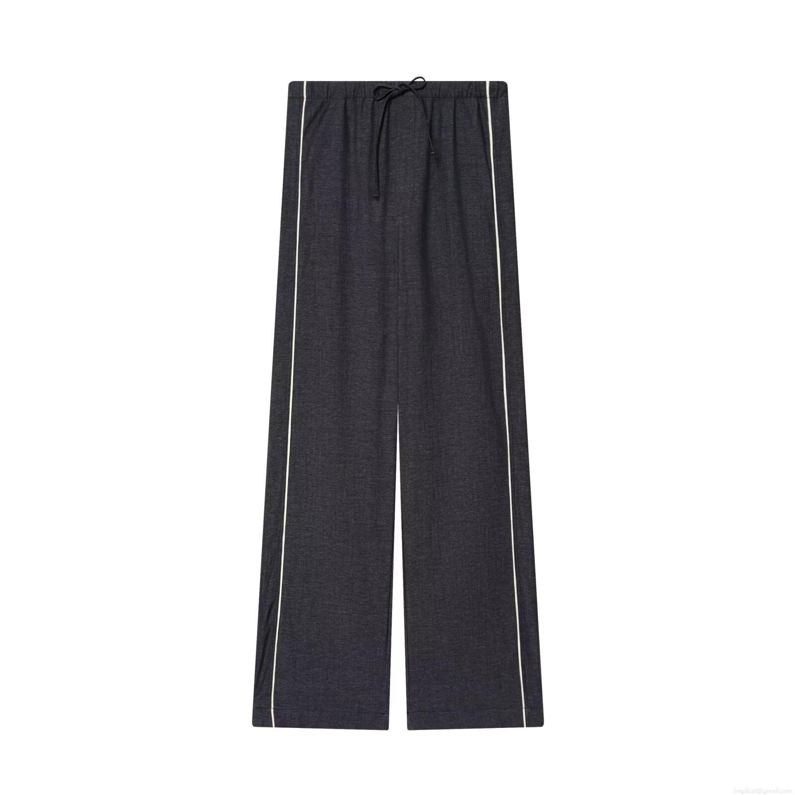 Women\'s Denim Casual 2 Piece Set Oversized Zipper Jacket And Wide Leg Drawstring Pants Dark Gray Contrast Stripe Streetwear Autumn Outfit