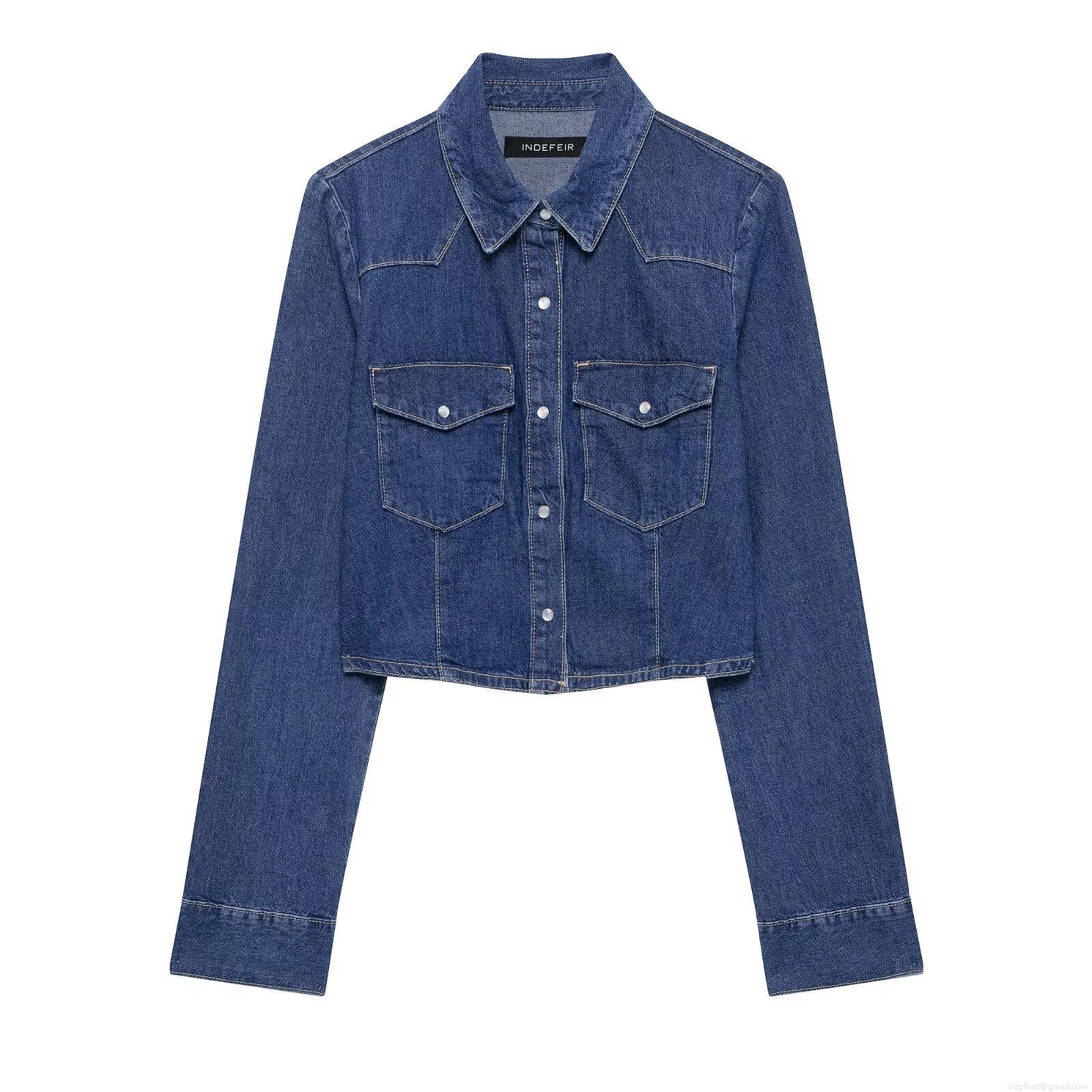 Women's Denim 2 Piece Outfits Deep Blue Cropped Jeans Shirt Jacket And High Waisted Wide Leg Pants Suit Casual Streetwear Set For Ladies Women's Denim 2 Piece Outfits Deep Blue Cropped Jeans Shirt Jacket And High Waisted Wide Leg Pants Suit Casual Streetwear Set For Ladies