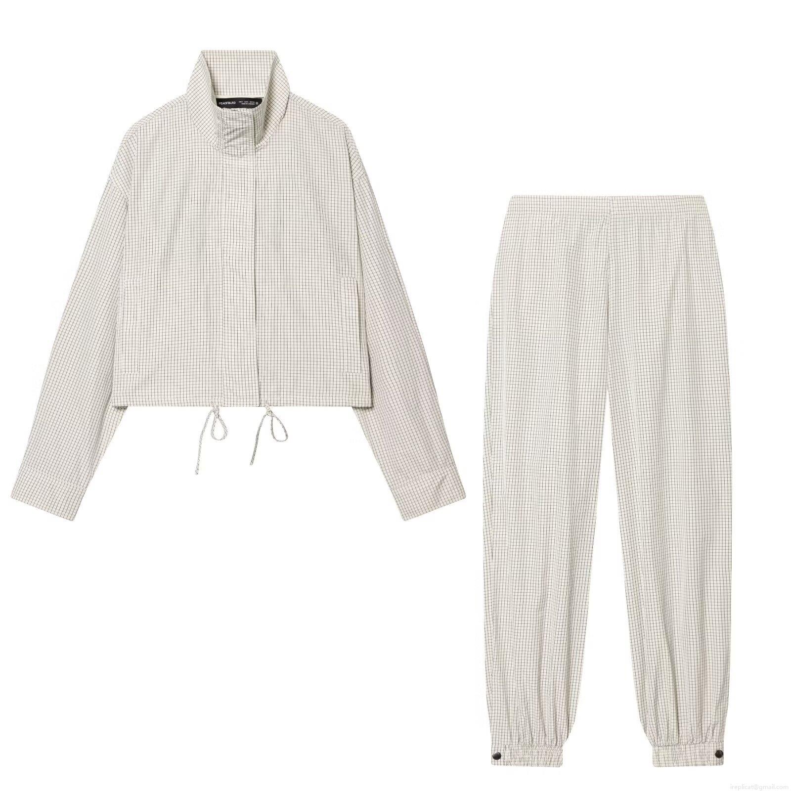 Women's Gingham Print Casual Two-Piece Set Polyester Canvas Stand Collar Drawstring Jacket And Elastic Waist Jogger Pants Streetwear Outfit Women's Gingham Print Casual Two-Piece Set Polyester Canvas Stand Collar Drawstring Jacket And Elastic Waist Jogger Pants Streetwear Outfit