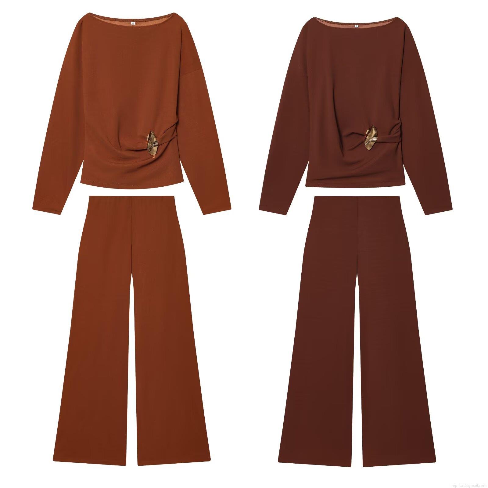 Women's 2 Piece Set Elegant Off Shoulder Long Sleeve Buckle Top And High Waist Wide Leg Pants Polyester Solid Color Streetwear Casual Outfit Women's 2 Piece Set Elegant Off Shoulder Long Sleeve Buckle Top And High Waist Wide Leg Pants Polyester Solid Color Streetwear Casual Outfit