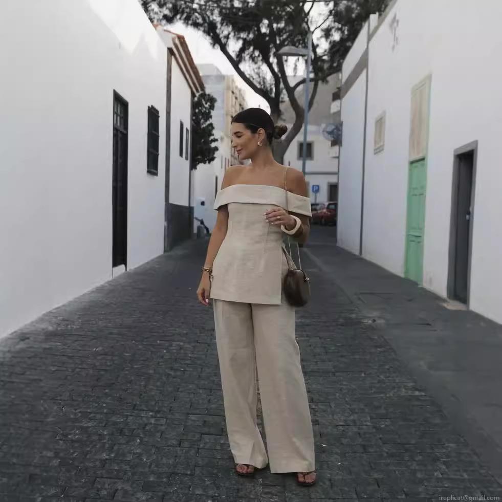 Women's Two Piece Set Polyester Off Shoulder Bardot Top And High Waisted Wide Leg Pants Casual Summer Vacation Elegant Solid Apricot Outfit Women's Two Piece Set Polyester Off Shoulder Bardot Top And High Waisted Wide Leg Pants Casual Summer Vacation Elegant Solid Apricot Outfit