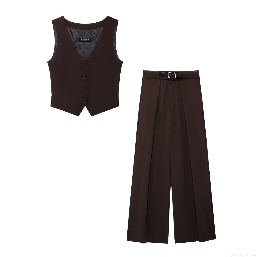 Women's 2 Piece Elegant Suit Set Sleeveless V Neck Waistcoat Vest and High Waist Wide Leg Trousers With Belt Solid Color Office Lady Commuter Casual Outfits Polyester Blend Fashion Set for Women Women's 2 Piece Elegant Suit Set Sleeveless V Neck Waistcoat Vest and High Waist Wide Leg Trousers With Belt Solid Color Office Lady Commuter Casual Outfits Polyester Blend Fashion Set for Women