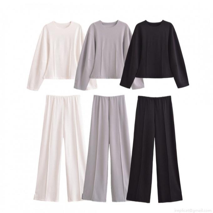 Women's Casual Two Piece Lounge Set Polyester Satin Long Sleeve Crewneck Top and High Waist Wide Leg Pants Solid Color Streetwear Tracksuit Outfits Women's Casual Two Piece Lounge Set Polyester Satin Long Sleeve Crewneck Top and High Waist Wide Leg Pants Solid Color Streetwear Tracksuit Outfits