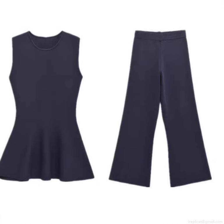 Elegant Knit Two Piece Set Sleeveless Peplum Top and Wide Leg Pants Solid Color Polyester Casual Outfits For Women Party Clubwear Elegant Knit Two Piece Set Sleeveless Peplum Top and Wide Leg Pants Solid Color Polyester Casual Outfits For Women Party Clubwear