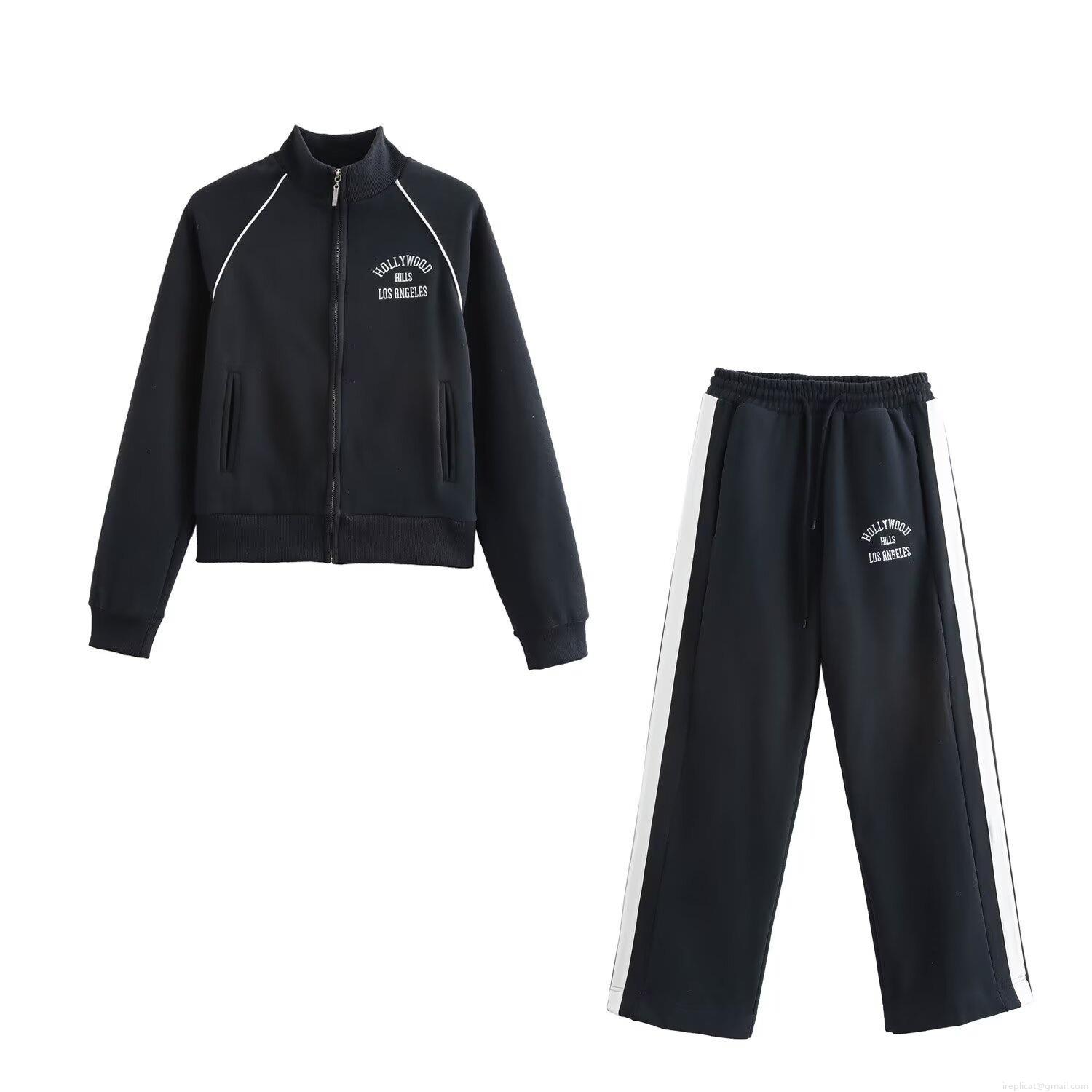 Women's Casual 2 Piece Sweatshirt Set Polyester Stand Collar Zipper Jacket And Wide Leg Pants Letter Print Tracksuit Sporty Streetwear Outfit Women's Casual 2 Piece Sweatshirt Set Polyester Stand Collar Zipper Jacket And Wide Leg Pants Letter Print Tracksuit Sporty Streetwear Outfit