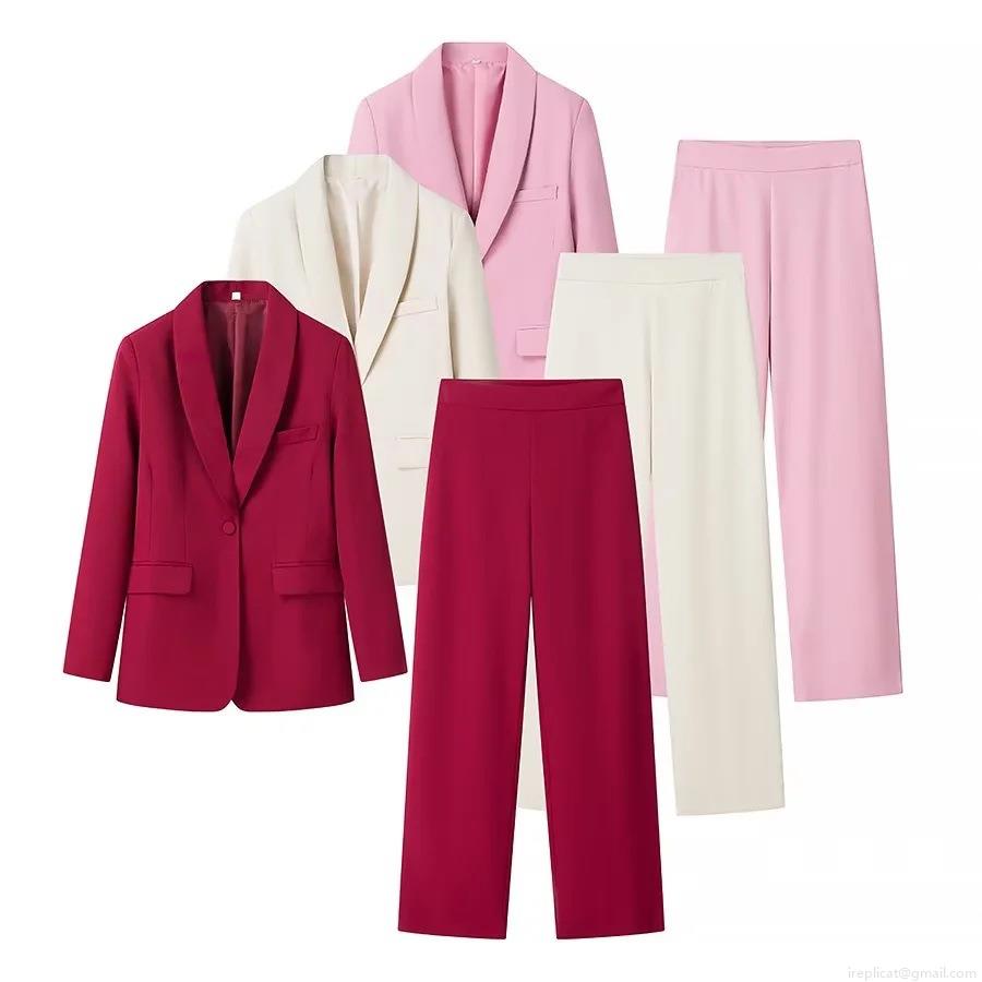 Women's Professional Suit Set Polyester Notch Lapel Single Breasted Blazer and High Waist Wide Leg Trousers Two Piece Business Office Outfit Women's Professional Suit Set Polyester Notch Lapel Single Breasted Blazer and High Waist Wide Leg Trousers Two Piece Business Office Outfit