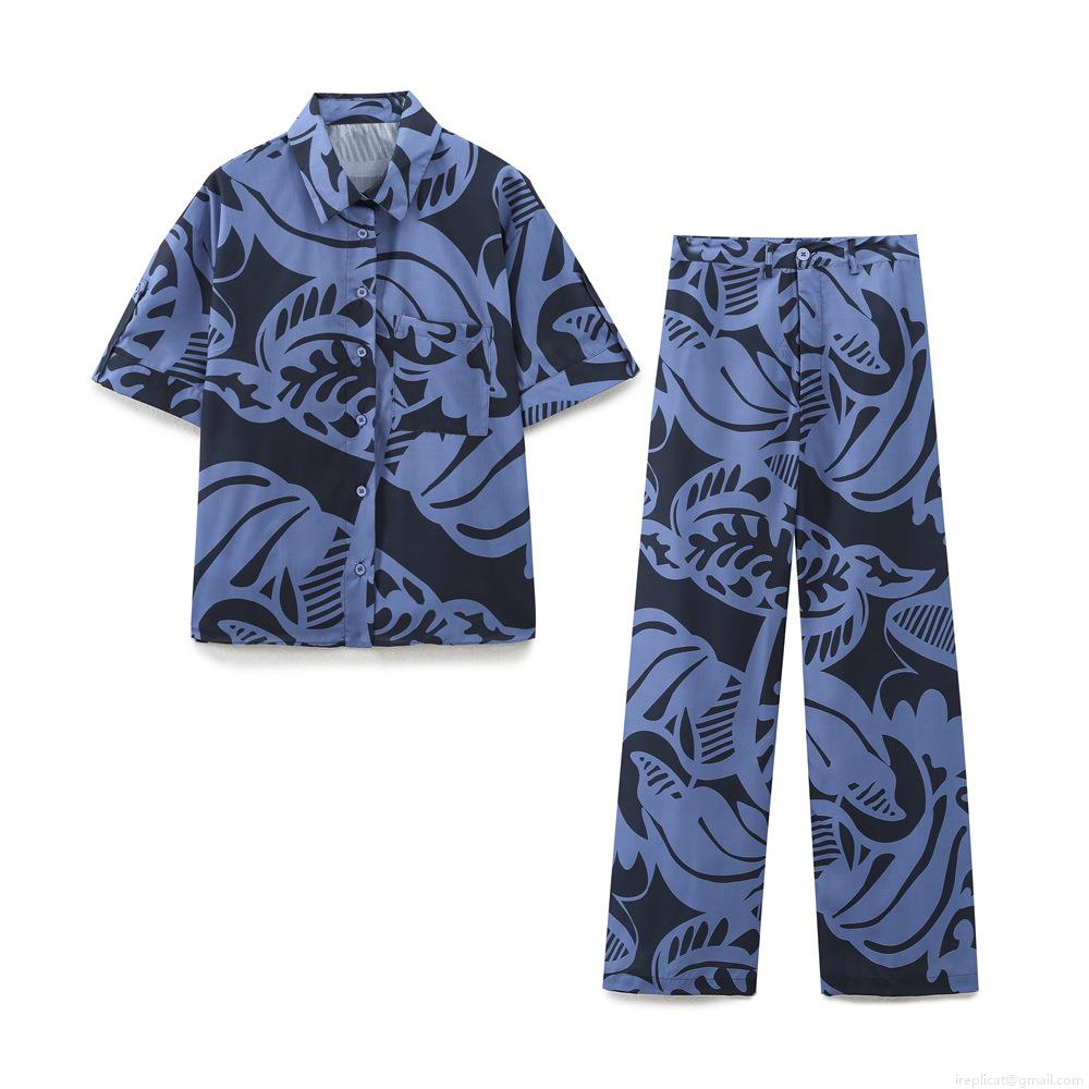 Women's 2 Piece Outfit Sets Short Sleeve Button Down Shirt And High Waisted Wide Leg Pants Abstract Leaf Print Casual Streetwear Summer Holiday Vacation Tracksuits Women's 2 Piece Outfit Sets Short Sleeve Button Down Shirt And High Waisted Wide Leg Pants Abstract Leaf Print Casual Streetwear Summer Holiday Vacation Tracksuits