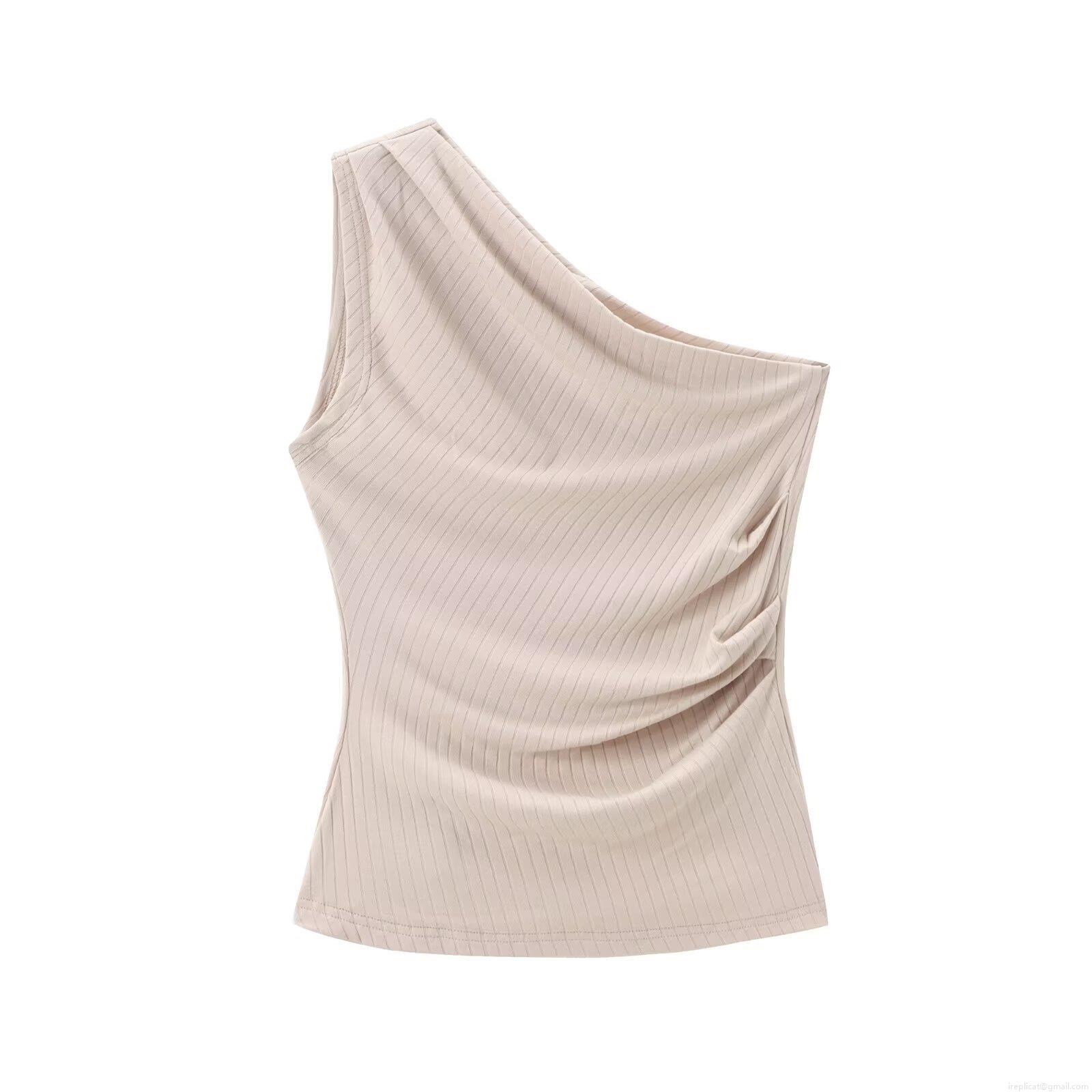Women\'s Ribbed Knit Two Piece Set One Shoulder Asymmetric Top And Wide Leg Pants High Waist Ruched Slim Fit Lounge Streetwear For Women Summer Vacation Outfit