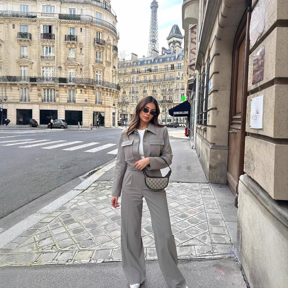 Women's Fashion 2 Piece Outfits Casual Cropped Blazer Jacket And High Waist Wide Leg Long Pants Set Solid Color Streetwear Office Business Suit Women's Fashion 2 Piece Outfits Casual Cropped Blazer Jacket And High Waist Wide Leg Long Pants Set Solid Color Streetwear Office Business Suit
