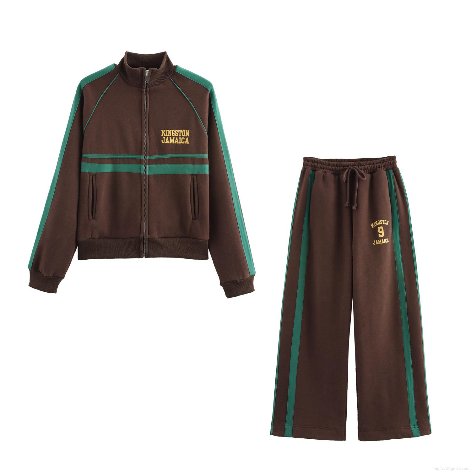 Women Vintage Cotton Blend Tracksuit Set Retro Kingston Jamaica Print Zip Up Stand Collar Jacket And Side Stripe Wide Leg Pants Streetwear Casual Sports Outfit Women Vintage Cotton Blend Tracksuit Set Retro Kingston Jamaica Print Zip Up Stand Collar Jacket And Side Stripe Wide Leg Pants Streetwear Casual Sports Outfit