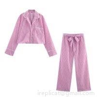 Women's 3-Piece Striped Clothing Set Cotton Blend Button Down Long Sleeve Shirt Camisole And Wide Leg Pants Casual Streetwear Pink Lounge Set For Women Women's 3-Piece Striped Clothing Set Cotton Blend Button Down Long Sleeve Shirt Camisole And Wide Leg Pants Casual Streetwear Pink Lounge Set For Women