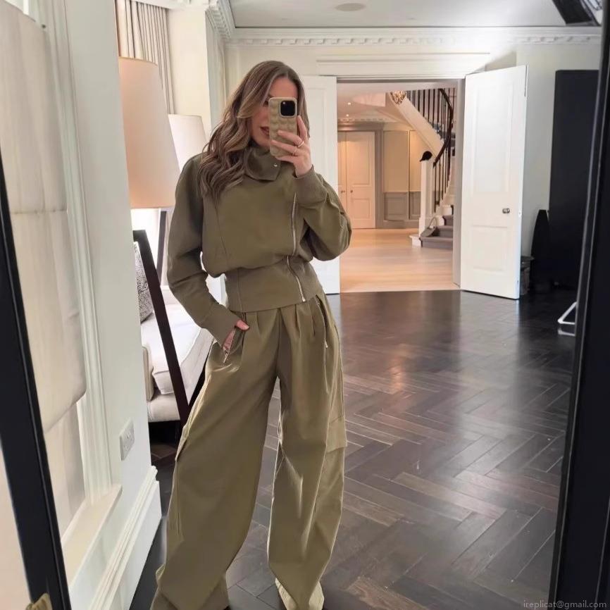 Women's Casual Two-Piece Cargo Set Olive Green Stand Collar Asymmetric Zipper Jacket and High Waist Wide Leg Cargo Pants Streetwear Outfit Women's Casual Two-Piece Cargo Set Olive Green Stand Collar Asymmetric Zipper Jacket and High Waist Wide Leg Cargo Pants Streetwear Outfit