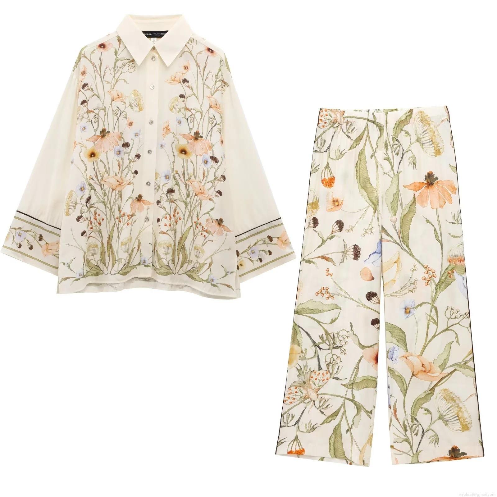Women Floral Print Two Piece Set Long Sleeve Button Down Lapel Shirt And High Waisted Wide Leg Pants Polyester Casual Streetwear Vacation Outfits Women Floral Print Two Piece Set Long Sleeve Button Down Lapel Shirt And High Waisted Wide Leg Pants Polyester Casual Streetwear Vacation Outfits