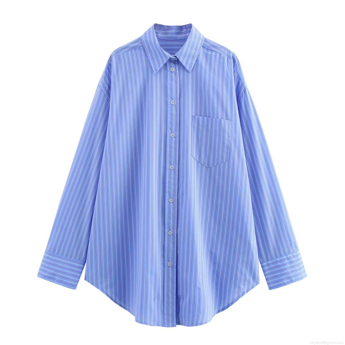 Women\'s Casual Vertical Striped Shirt and Pants Set Long Sleeve Button Down Blouse and Wide Leg Trousers Two Piece Lounge Wear Set