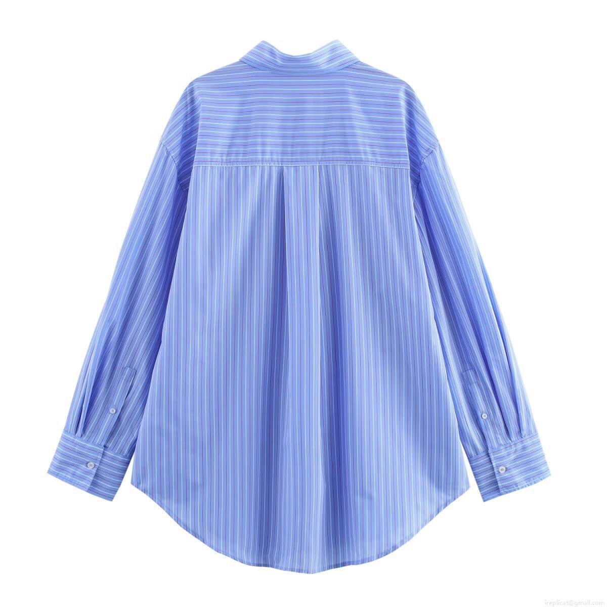 Women\'s Casual Vertical Striped Shirt and Pants Set Long Sleeve Button Down Blouse and Wide Leg Trousers Two Piece Lounge Wear Set
