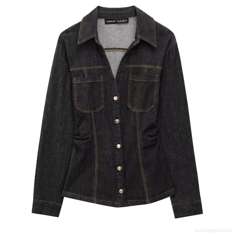 Women's Fashion Slim Denim Shirt and High Waisted Straight Leg Pants Two-Piece Set Long Sleeve Button Down Top with Contrast Stitching Streetwear Suit Women's Fashion Slim Denim Shirt and High Waisted Straight Leg Pants Two-Piece Set Long Sleeve Button Down Top with Contrast Stitching Streetwear Suit