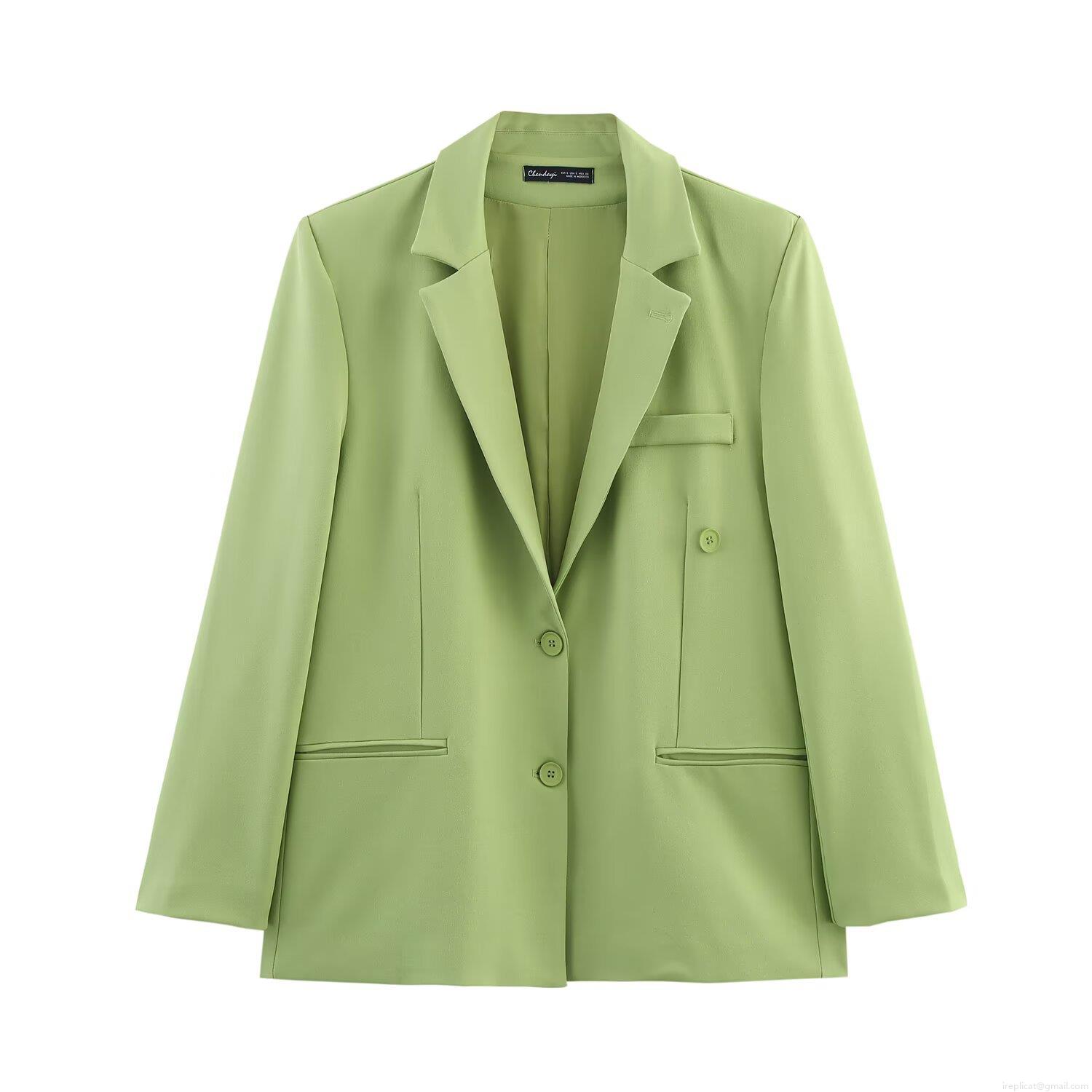 Women's Casual Light Green Blazer and Wide Leg Trousers Set Office Lady Solid Color Polyester Lapel Suit Streetwear Two Piece Outfits Women's Casual Light Green Blazer and Wide Leg Trousers Set Office Lady Solid Color Polyester Lapel Suit Streetwear Two Piece Outfits