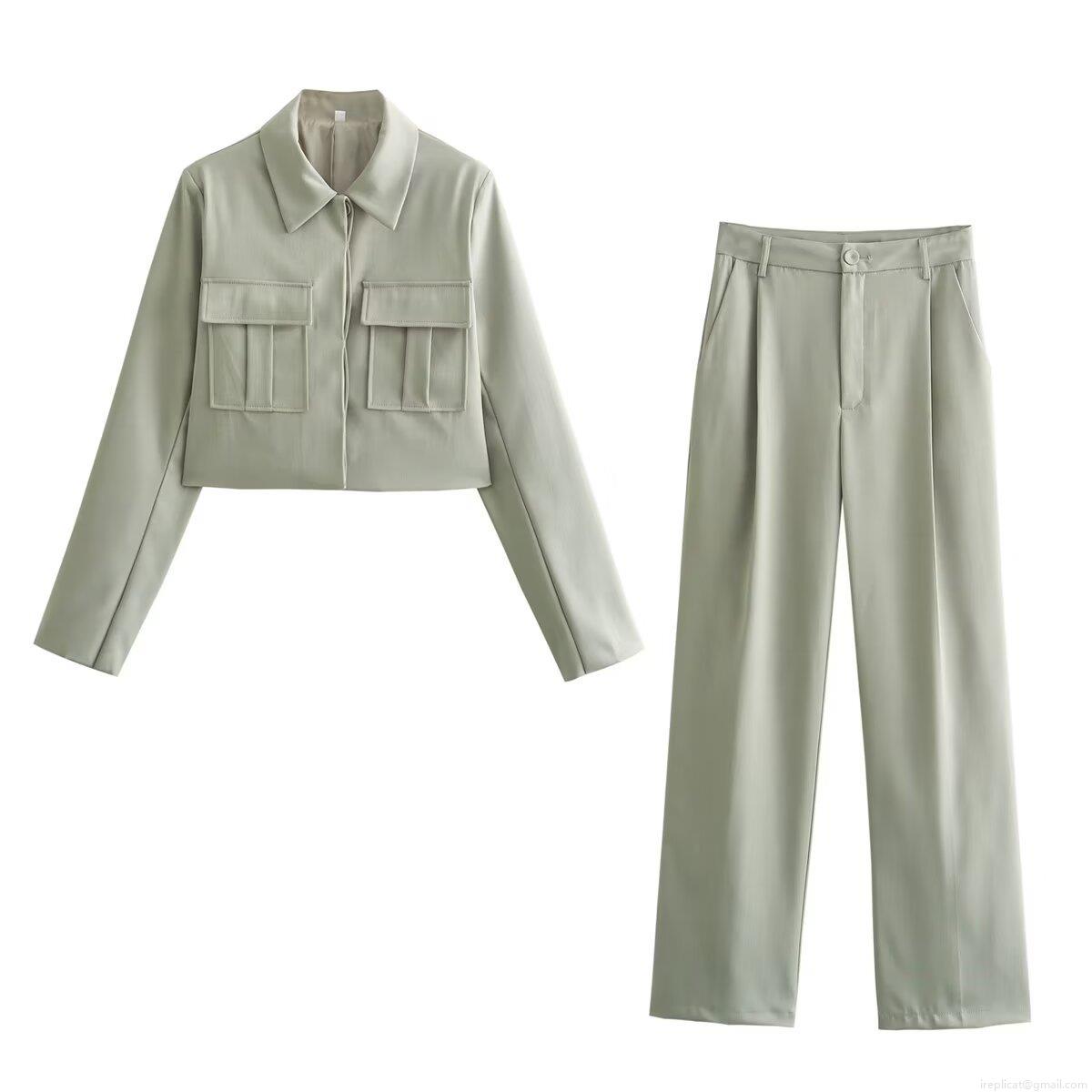 Women Two Piece Set Polyester Woven Twill High Waisted Straight Leg Pants Short Jacket Streetwear Daily Casual Office Solid Color Classic Women Comfortable Workwear Style Women Two Piece Set Polyester Woven Twill High Waisted Straight Leg Pants Short Jacket Streetwear Daily Casual Office Solid Color Classic Women Comfortable Workwear Style
