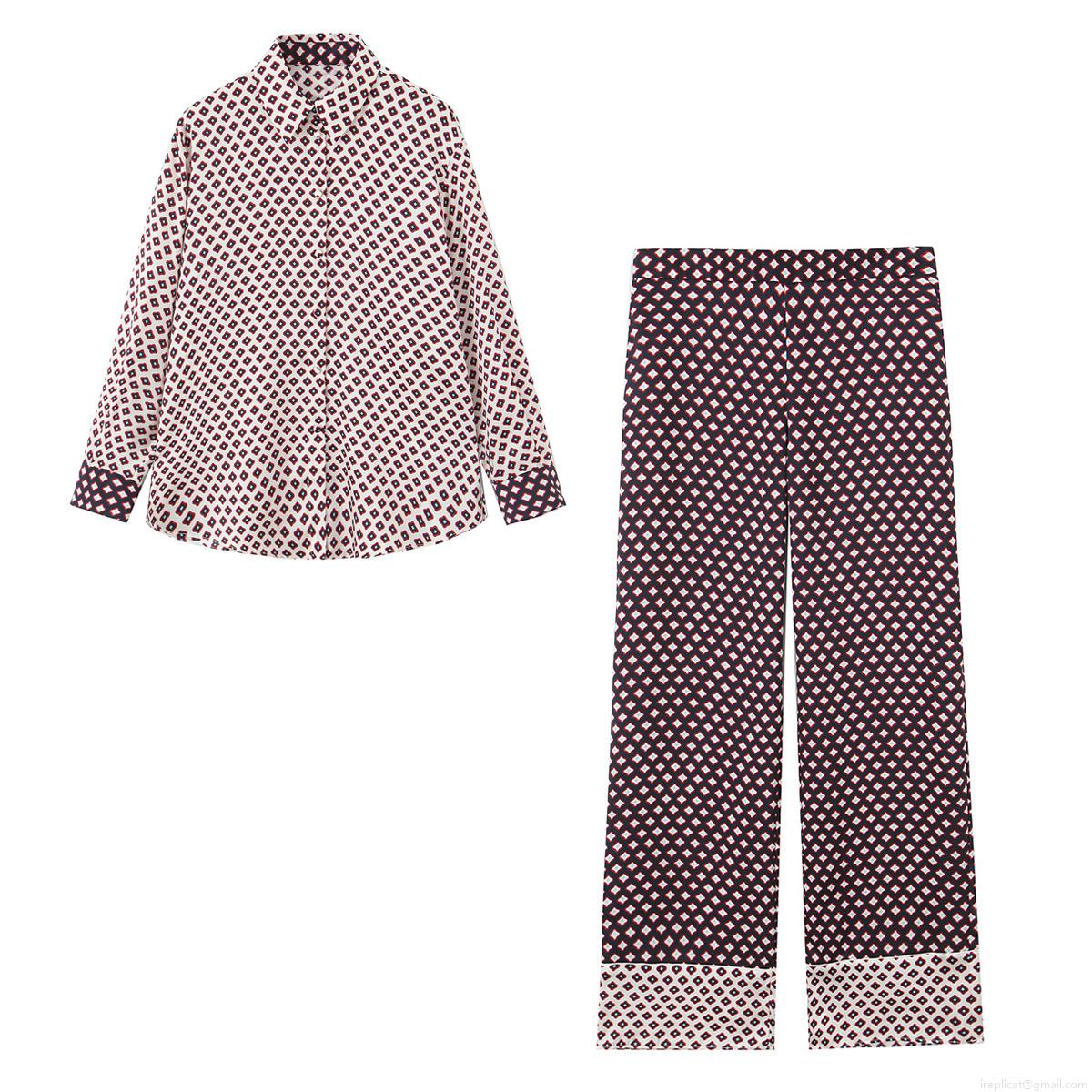 Women's 2 Piece Geometric Print Casual Set Silk Satin Texture Long Sleeve Button Down Shirt And Wide Leg Pants Streetwear Outfits Women's 2 Piece Geometric Print Casual Set Silk Satin Texture Long Sleeve Button Down Shirt And Wide Leg Pants Streetwear Outfits