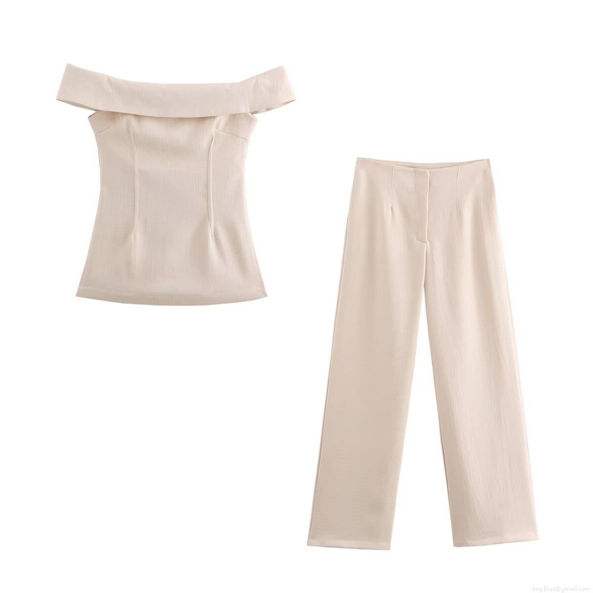 Women's Sexy Off Shoulder Tube Top and High Waisted Wide Leg Pants Two Piece Set Solid Color Elegant Streetwear Summer Vacation Outfits Women's Sexy Off Shoulder Tube Top and High Waisted Wide Leg Pants Two Piece Set Solid Color Elegant Streetwear Summer Vacation Outfits
