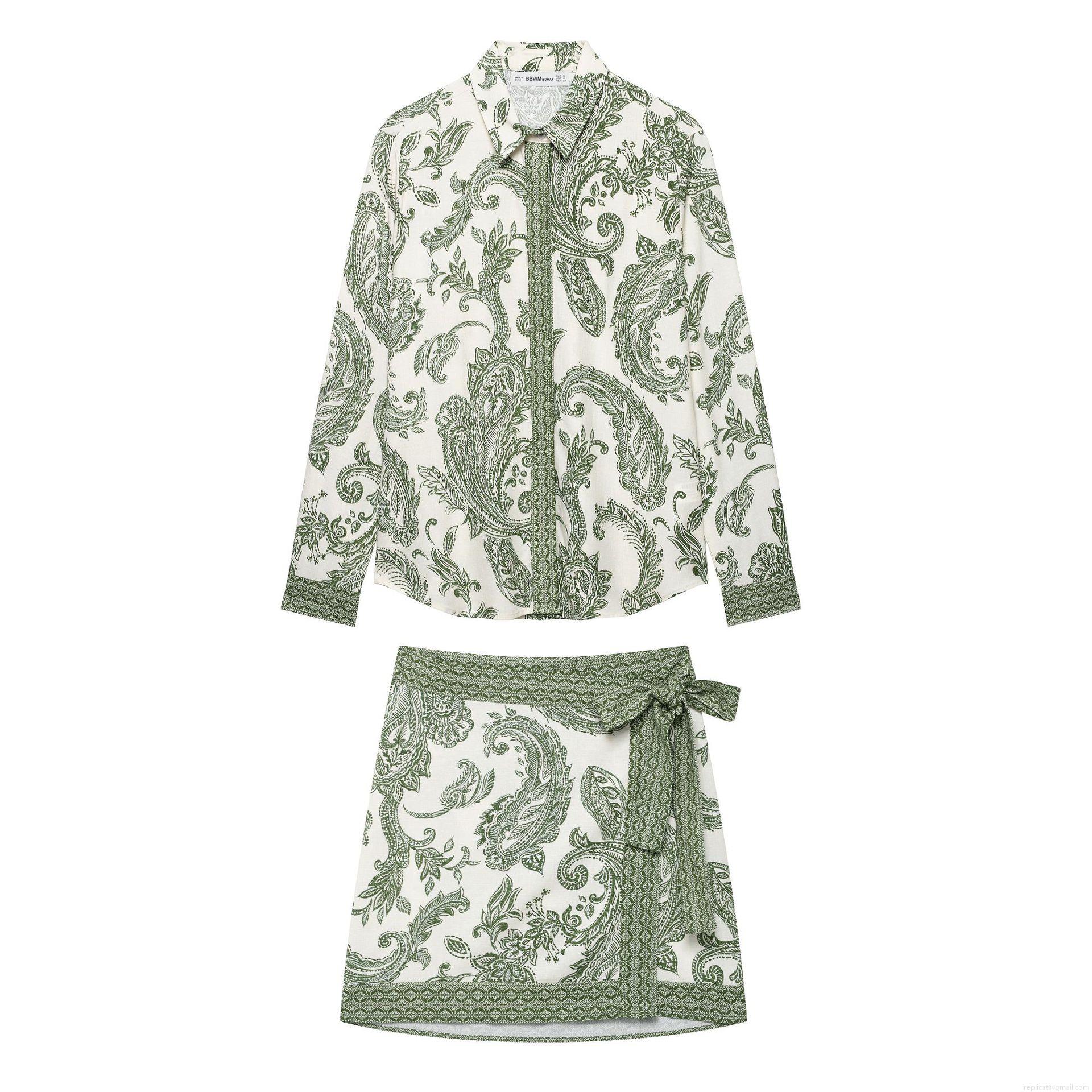 Women Bohemian Paisley Print Long Sleeve Shirt Or Wrap Mini Skirt Two Piece Set Polyester Casual Vacation Boho Style Outfits For Women