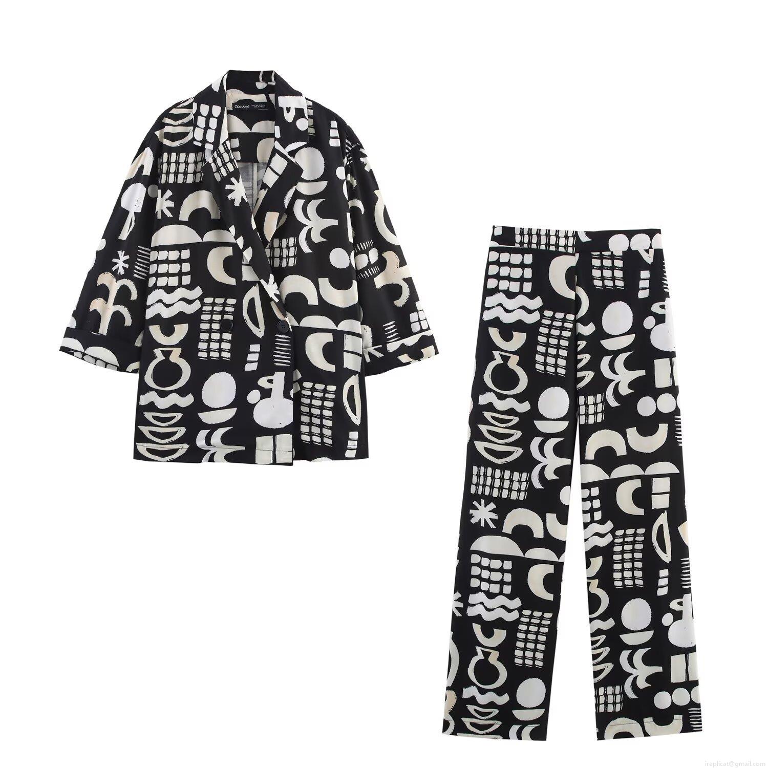 Women's Two Piece Set Abstract Geometric Print Blazer and Straight Leg Pants Casual Suit Long Sleeve Jacket High Waist Trousers Polyester Outfits Women's Two Piece Set Abstract Geometric Print Blazer and Straight Leg Pants Casual Suit Long Sleeve Jacket High Waist Trousers Polyester Outfits