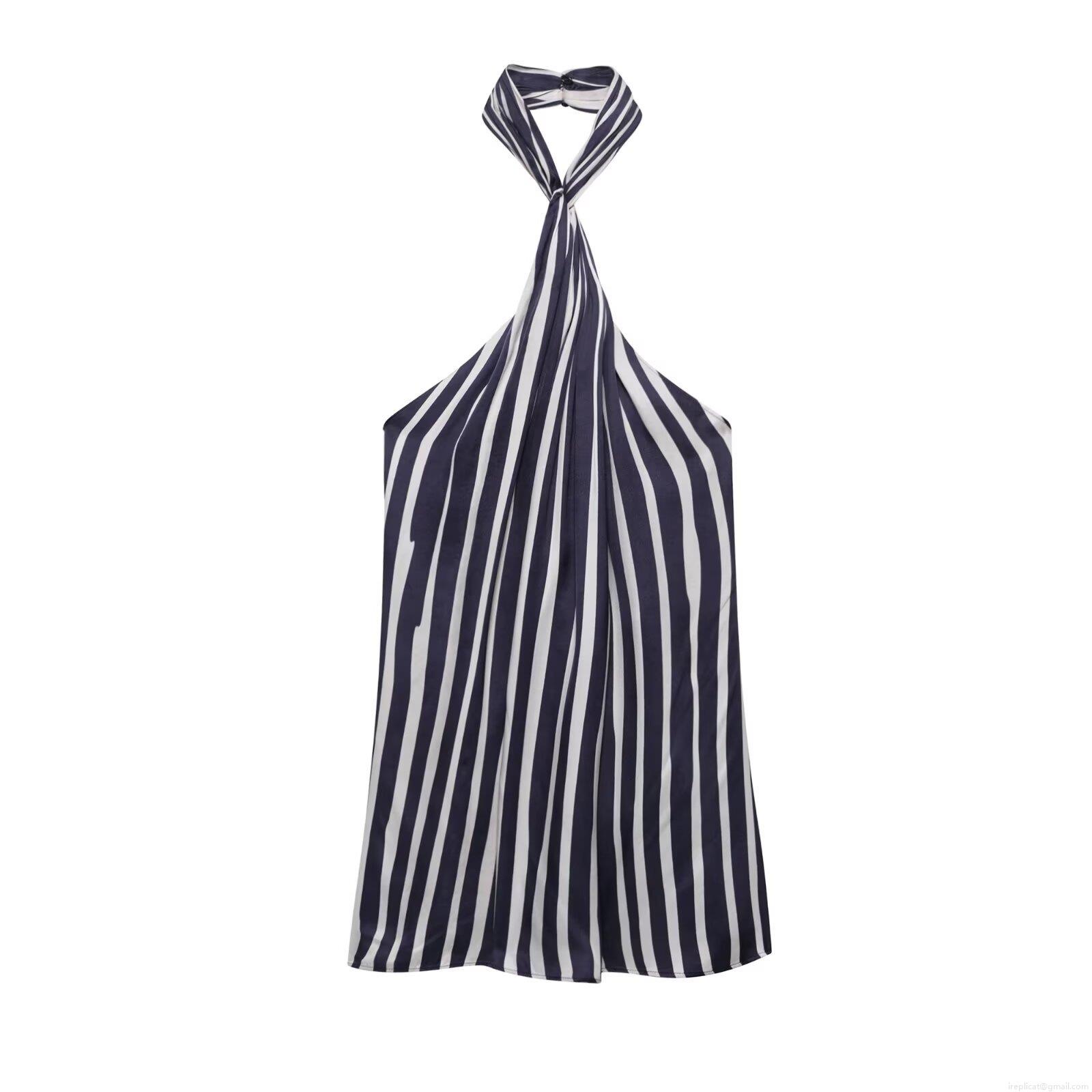 Women's Two Piece Set Striped Halter Neck Sleeveless Top and Wide Leg Pants Outfit Polyester Blend Casual Vacation Streetwear Style For Women Women's Two Piece Set Striped Halter Neck Sleeveless Top and Wide Leg Pants Outfit Polyester Blend Casual Vacation Streetwear Style For Women
