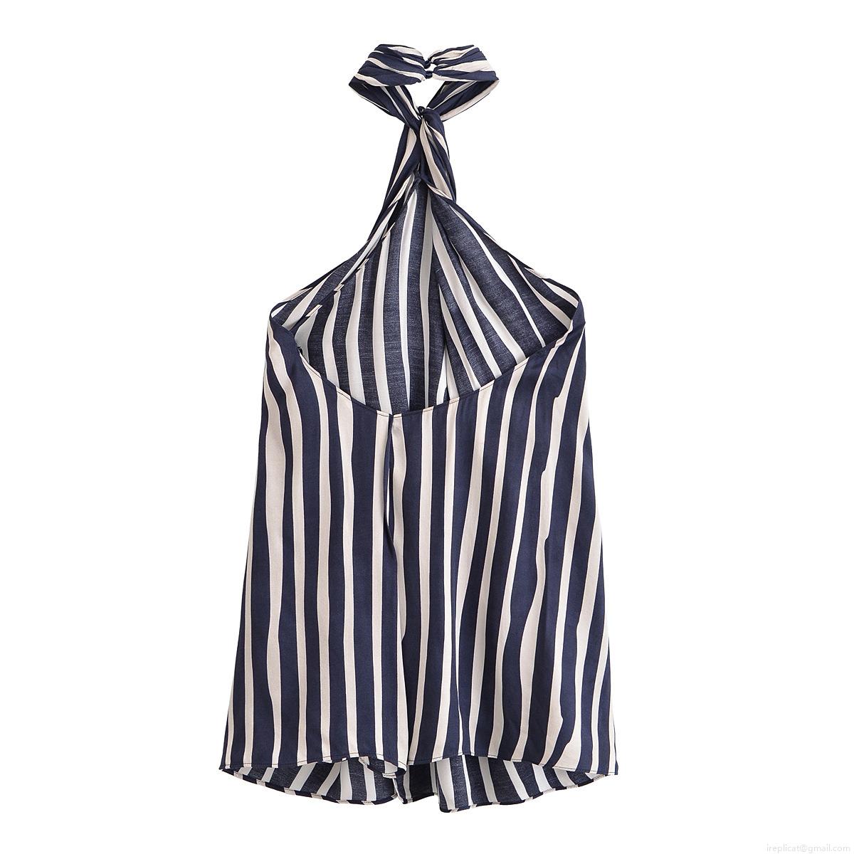 Women Sexy Vertical Striped Two Piece Set Halter Tied Neck Sleeveless Top And High Waist Wide Leg Pants Casual Summer Outfits