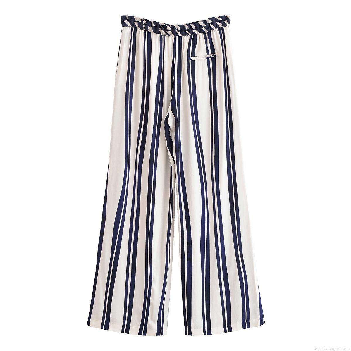 Women Sexy Vertical Striped Two Piece Set Halter Tied Neck Sleeveless Top And High Waist Wide Leg Pants Casual Summer Outfits