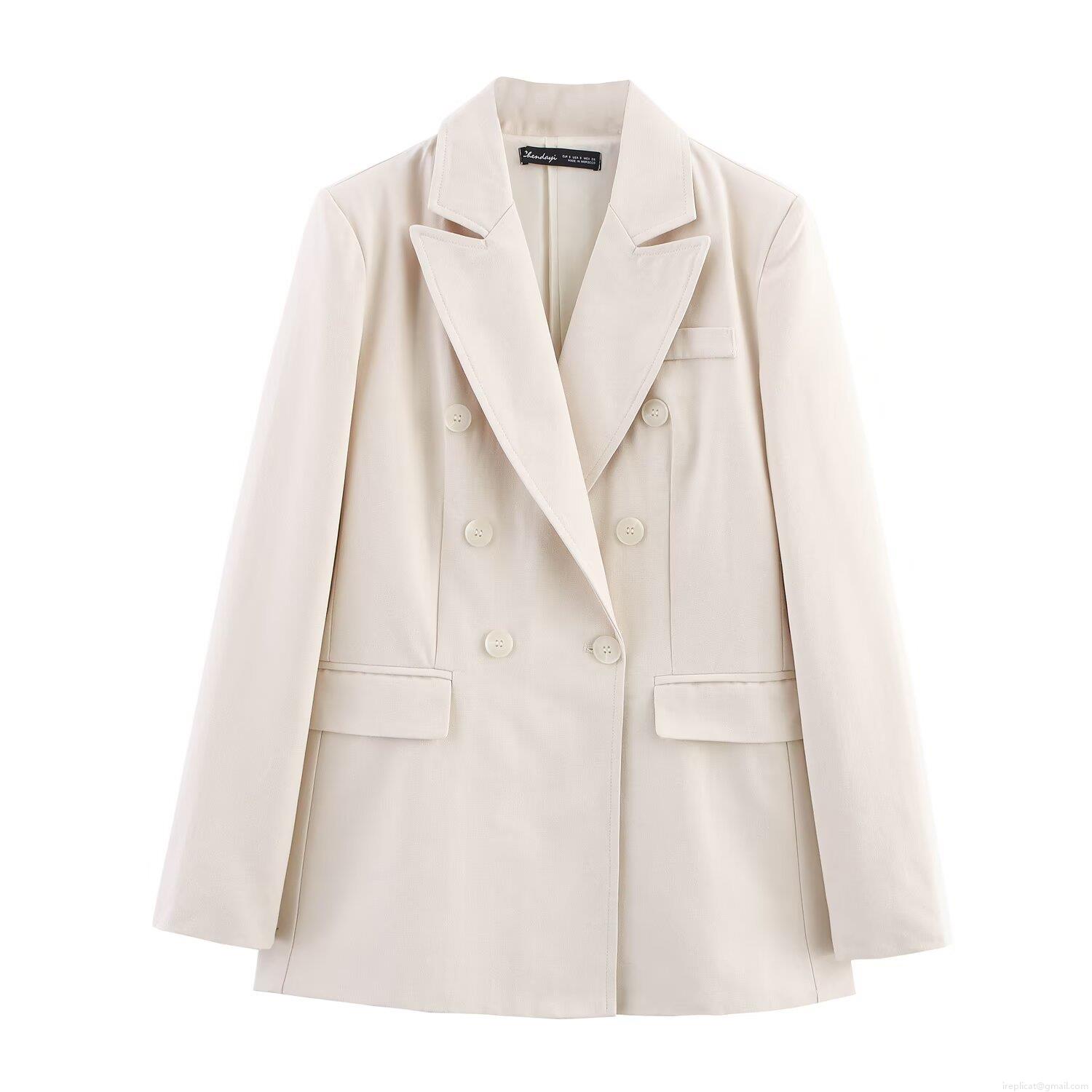 Women Elegant Two Piece Suit Set Double Breasted Long Sleeve Blazer And High Waist Wide Leg Pants Office Lady Professional Workwear Solid Beige Women Elegant Two Piece Suit Set Double Breasted Long Sleeve Blazer And High Waist Wide Leg Pants Office Lady Professional Workwear Solid Beige