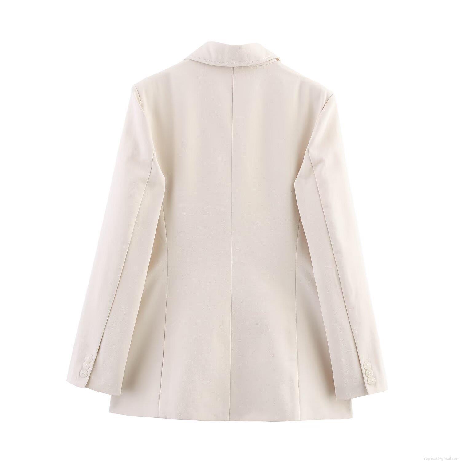 Women Elegant Two Piece Suit Set Double Breasted Long Sleeve Blazer And High Waist Wide Leg Pants Office Lady Professional Workwear Solid Beige