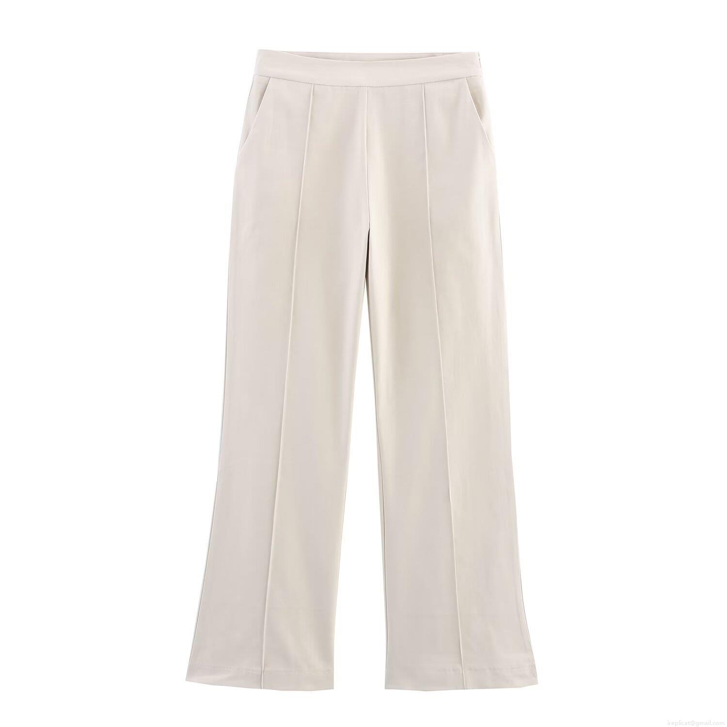 Women Elegant Two Piece Suit Set Double Breasted Long Sleeve Blazer And High Waist Wide Leg Pants Office Lady Professional Workwear Solid Beige