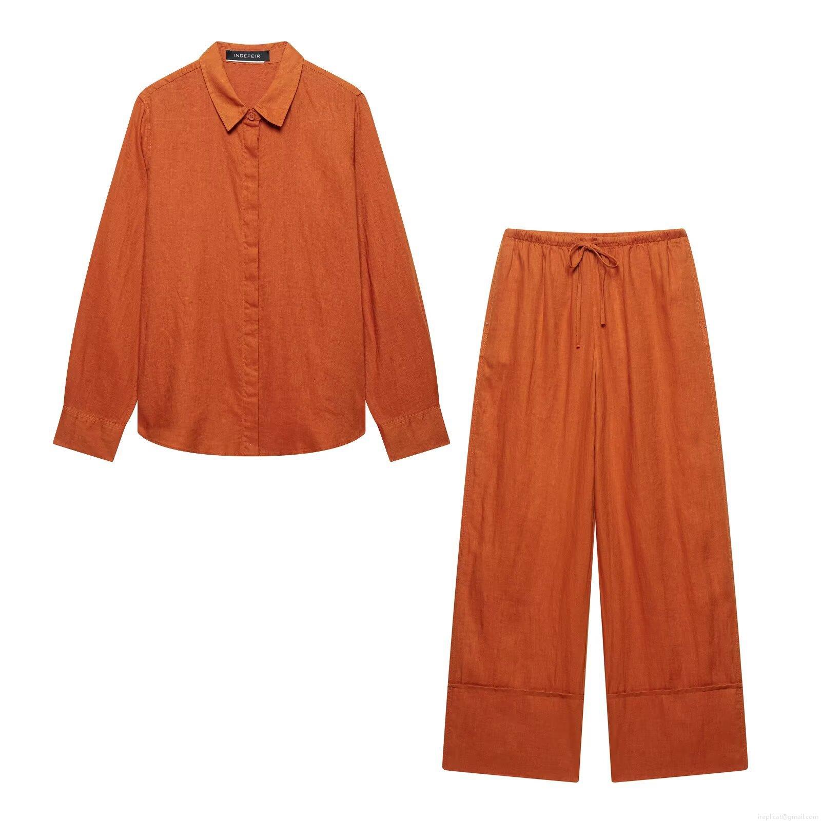 Women's Casual Cotton Linen Two Piece Set Long Sleeve Lapel Button Down Shirt and Drawstring High Waist Wide Leg Pants Loose Lounge Tracksuit Outfit Women's Casual Cotton Linen Two Piece Set Long Sleeve Lapel Button Down Shirt and Drawstring High Waist Wide Leg Pants Loose Lounge Tracksuit Outfit